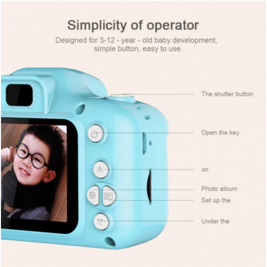 PixyKid™ Kamera Fotoğraf Makinesi (16GB hafıza kartlı) Mavi